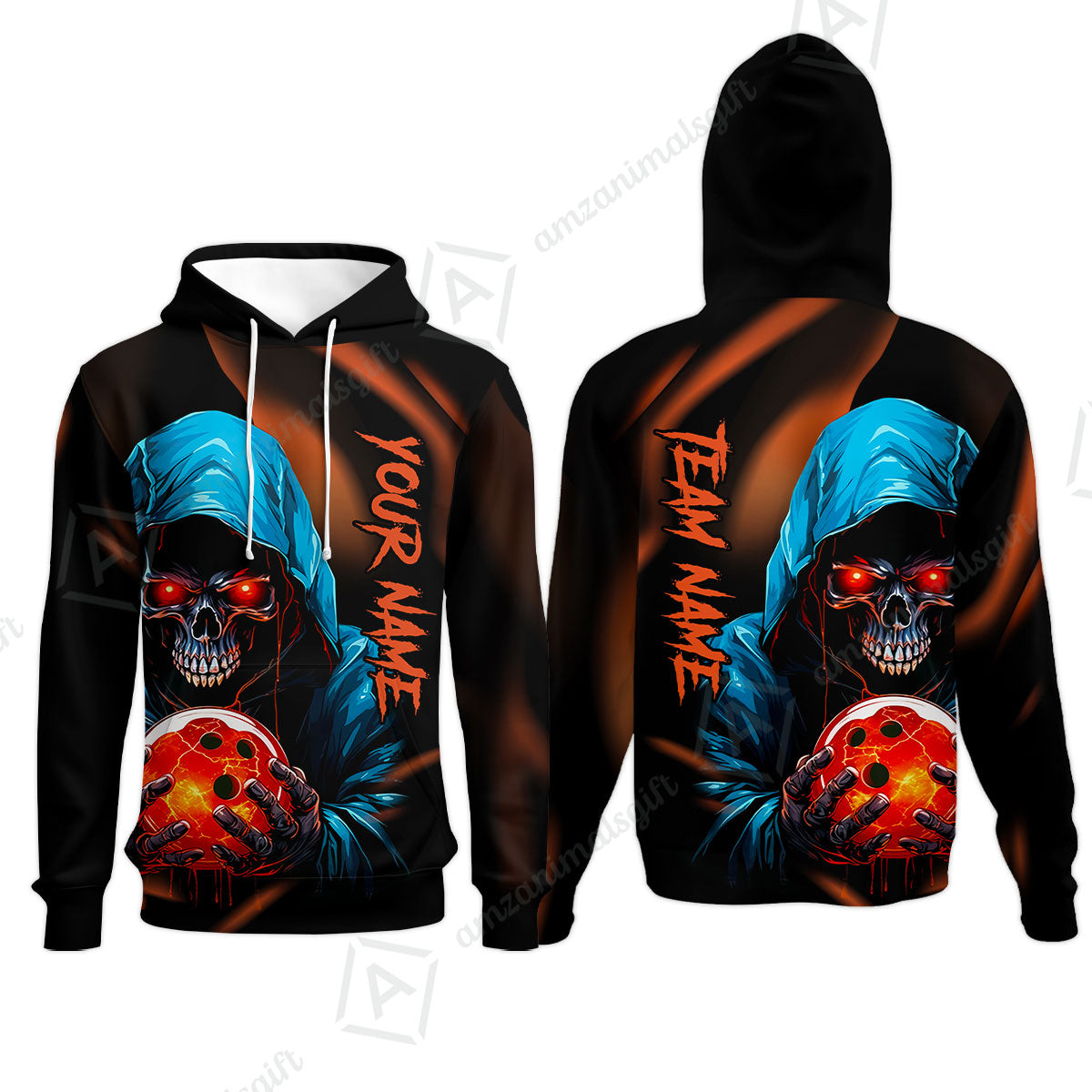 Customized Bowling Polo, Grim Reaper Skull Bowling Jerseys Bowler Outfit Custom Name And Team Name Shirt