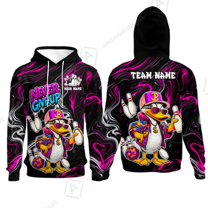 Custom Bowling Jersey Polo Shirt, Duck Never Give Up, Custom Bowling Jersey Team Shirt For Players With Name & Team Name