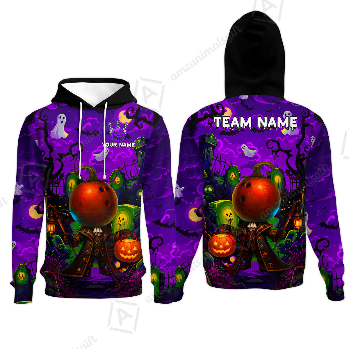 Custom Bowling Jersey Polo Shirt, Halloween Spooky Strike, Custom Bowling Jersey Team Shirt For Players With Name & Team Name