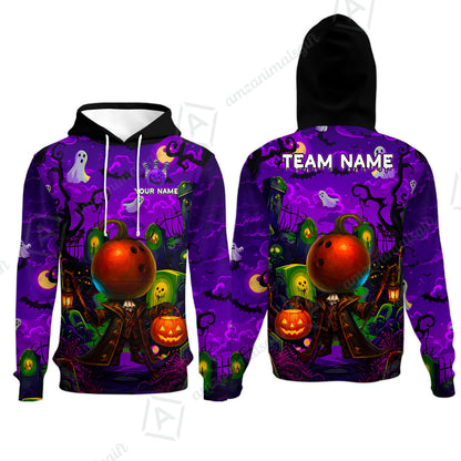 Custom Bowling Jersey Polo Shirt, Halloween Spooky Strike, Custom Bowling Jersey Team Shirt For Players With Name & Team Name