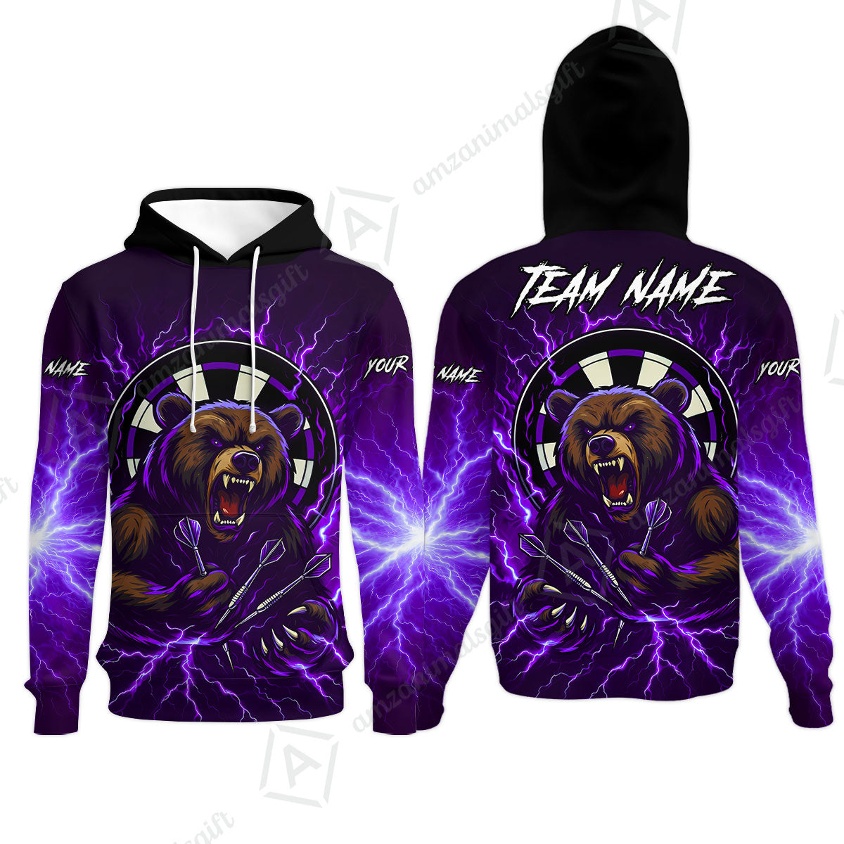 Custom Darts Team Long Sleeve Polo Shirt, Personalized Bear Thunder Lightning Darts Shirt with Name & Team Name