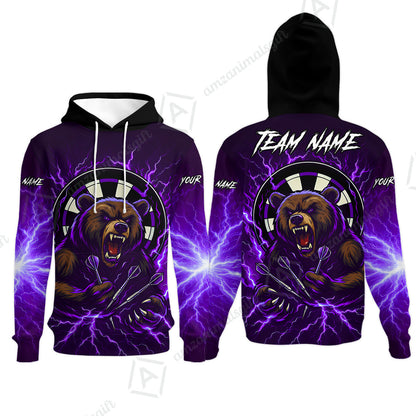 Custom Darts Team Long Sleeve Polo Shirt, Personalized Bear Thunder Lightning Darts Shirt with Name & Team Name