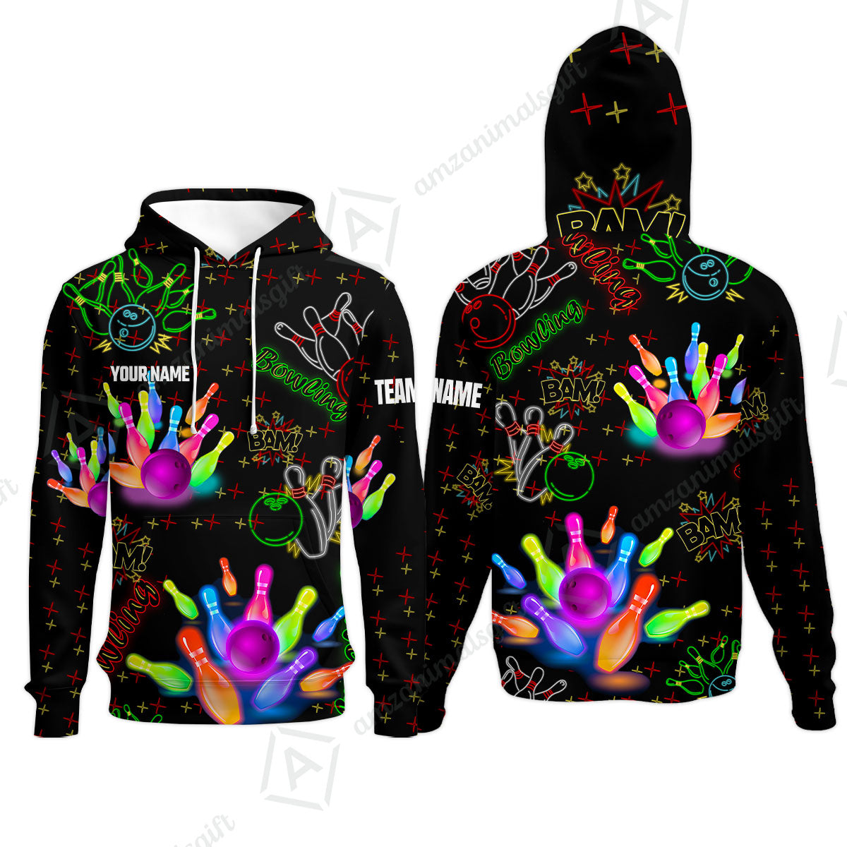 Custom Colorful Neon Bowling Team Jerseys Polo Shirts, Bowling uniforms, Funny Bowling Ball Colorful Neon Bowling Personalized Name And Team Name