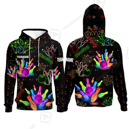 Custom Colorful Neon Bowling Team Jerseys Polo Shirts, Bowling uniforms, Funny Bowling Ball Colorful Neon Bowling Personalized Name And Team Name