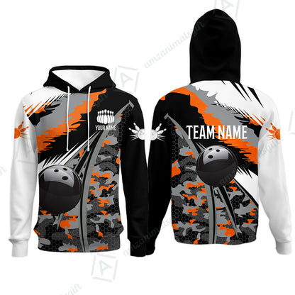 Custom Bowling Team Jersey, Personalized Long Sleeve Jersey Shirt Camo Bowling Shirt with Name & Team Name