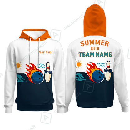 Custom Bowling Jersey Polo Shirt, Summer With The Fire, Custom Bowling Jersey Team Shirt For Players With Name and Team Name