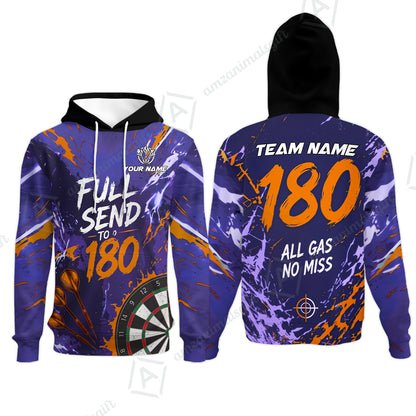 Customized Darts Team Jersey, Full Send To 180, All Gas No Miss, Personalized Polo Shirt For Players With Name & Team Name
