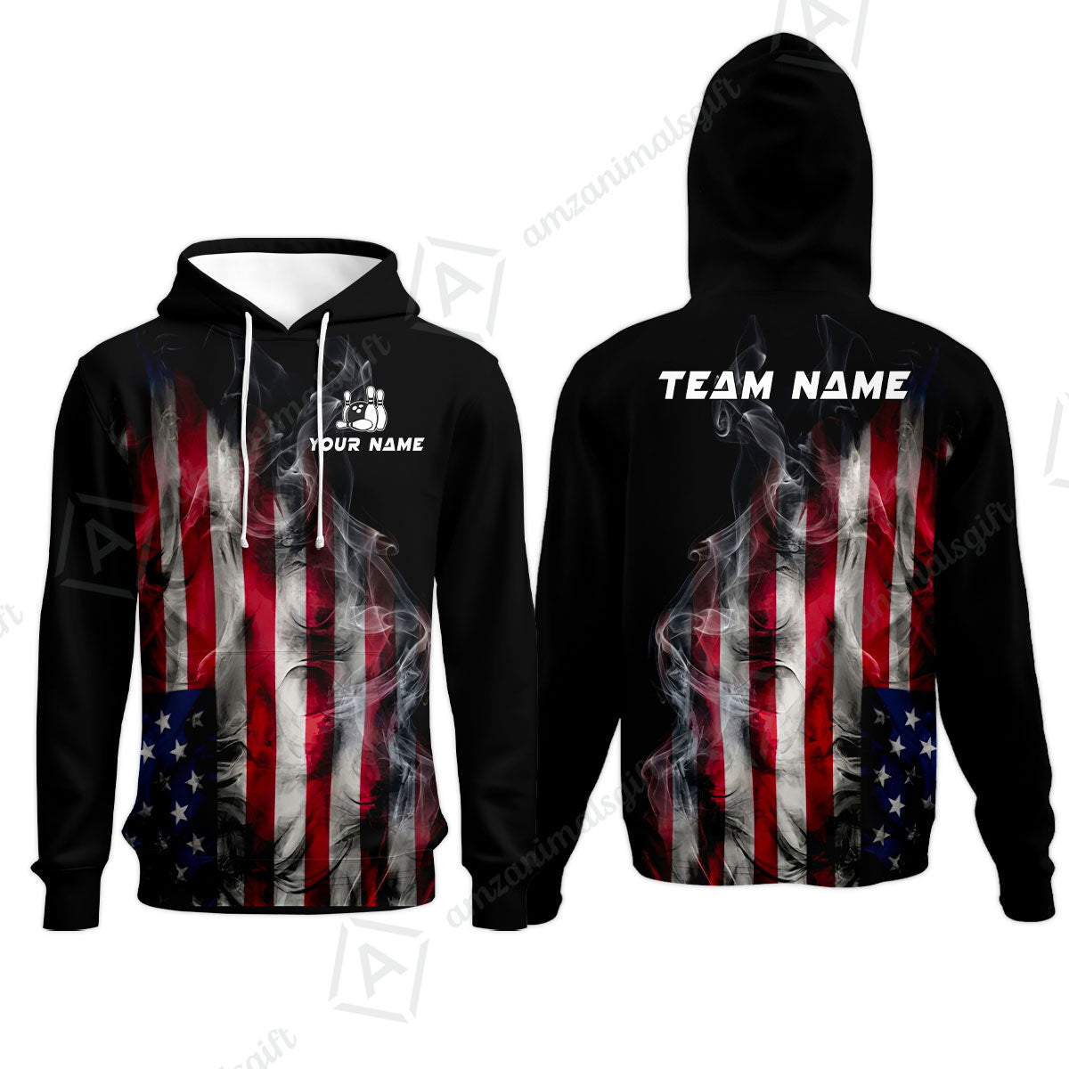 Custom Bowling Jersey Polo Shirt, Smoke USA Flag Bowling, Custom Bowling Jersey Team Shirt For Players With Name & Team Name