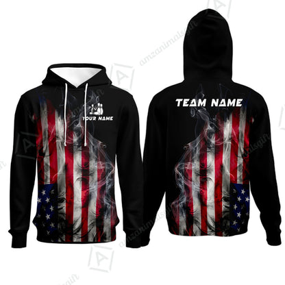 Custom Bowling Jersey Polo Shirt, Smoke USA Flag Bowling, Custom Bowling Jersey Team Shirt For Players With Name & Team Name