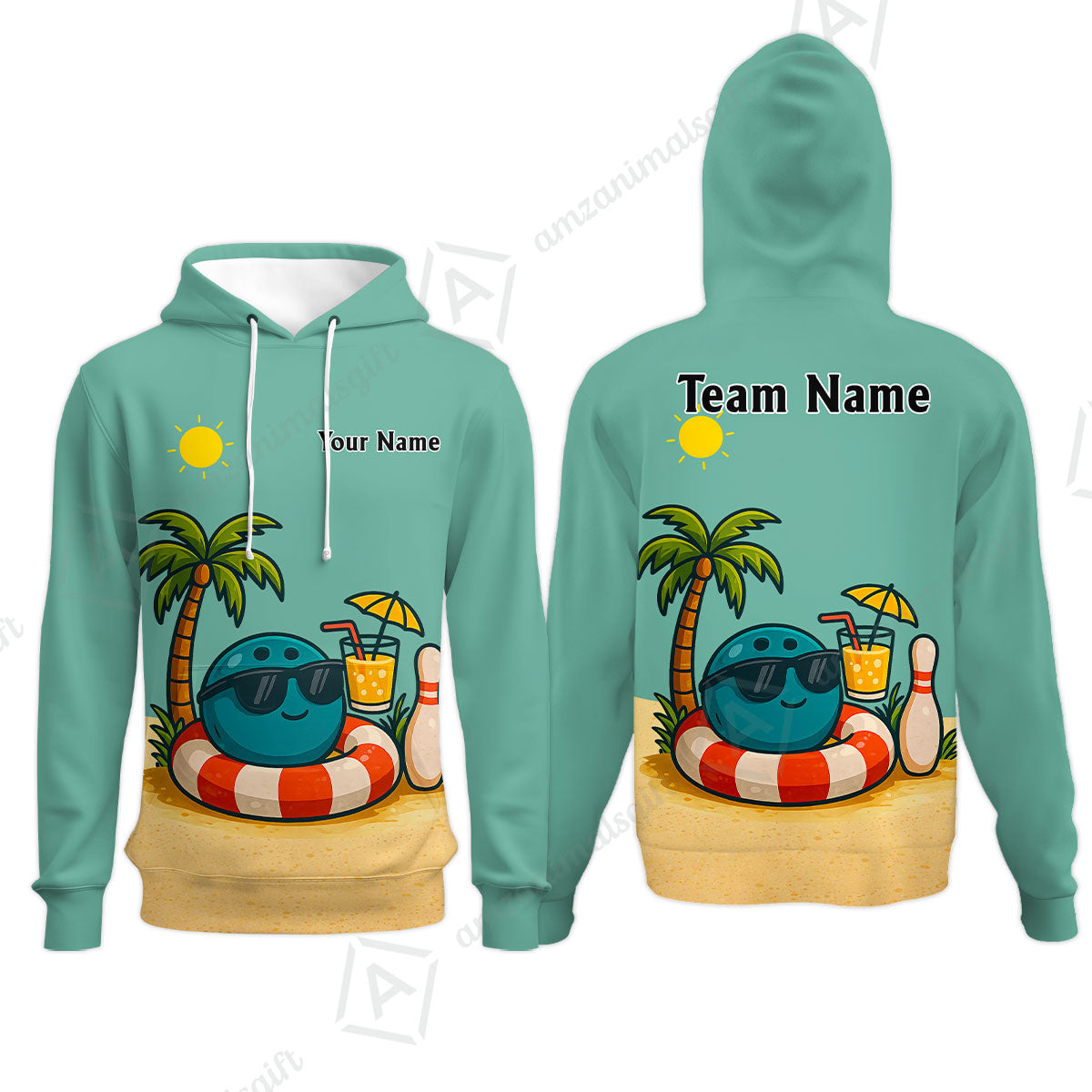 Custom Bowling Polo Shirt, Cute Cartoon Bowling Beach Custom Bowling Polo Team Shirt For Players With Name & Team Name