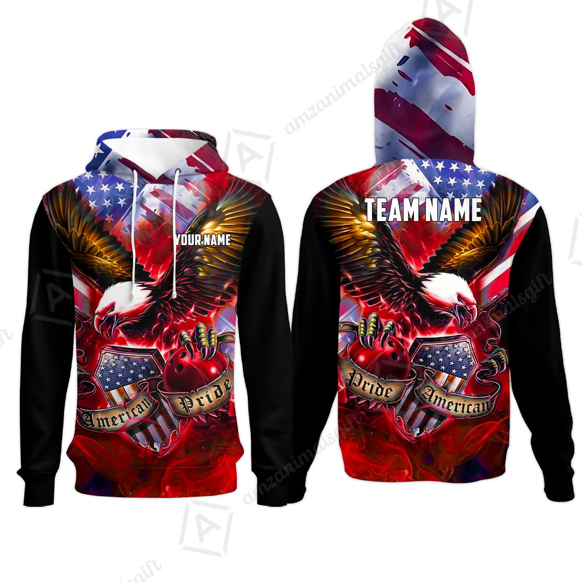 Custom Bowling Jersey Polo Shirt, American Pride Eagle, Personalized Name & Team Name