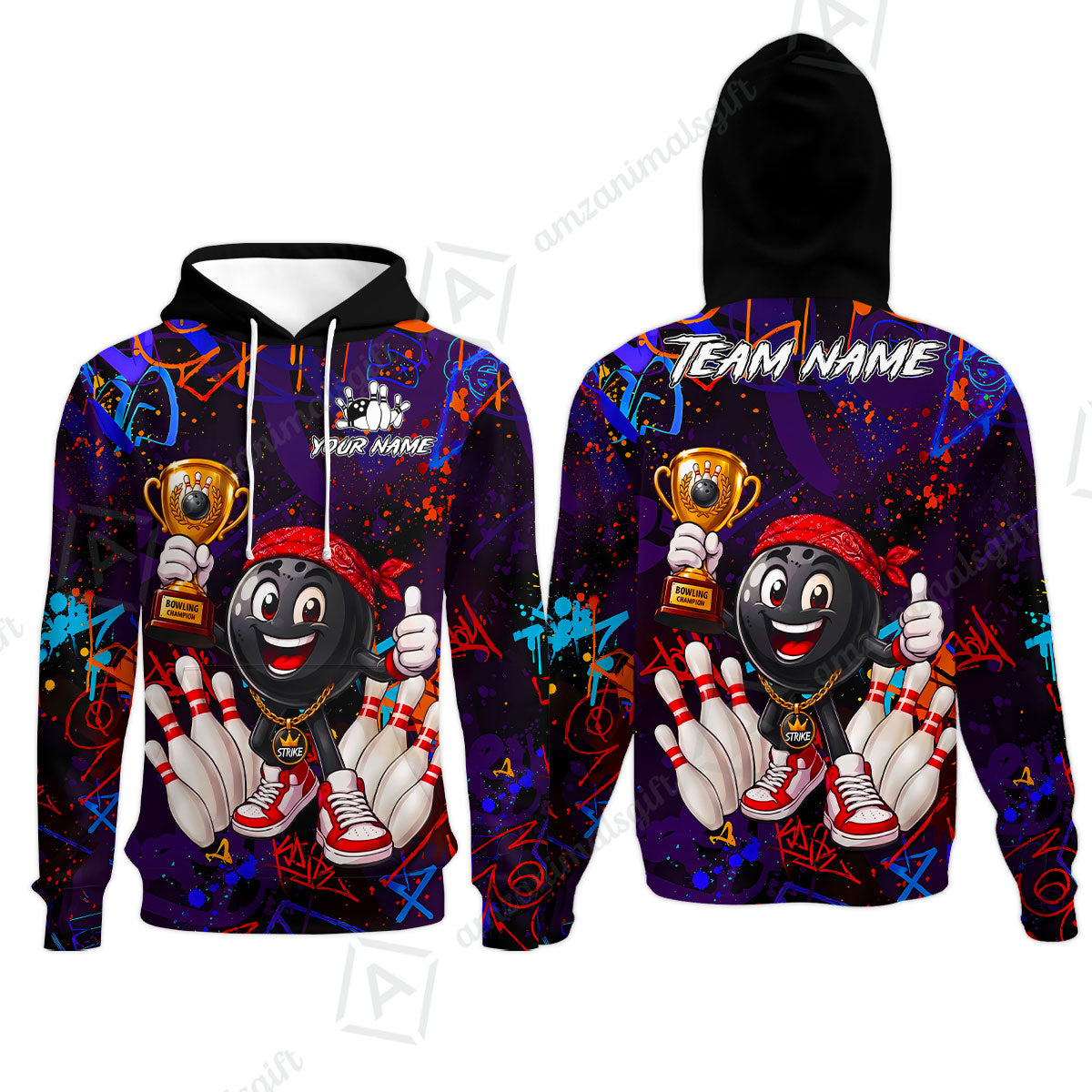 Custom Bowling Jersey Polo Shirt, Graffiti Champion, Custom Bowling Jersey Team Shirt For Players With Name & Team Name
