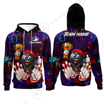 Custom Bowling Jersey Polo Shirt, Graffiti Champion, Custom Bowling Jersey Team Shirt For Players With Name & Team Name