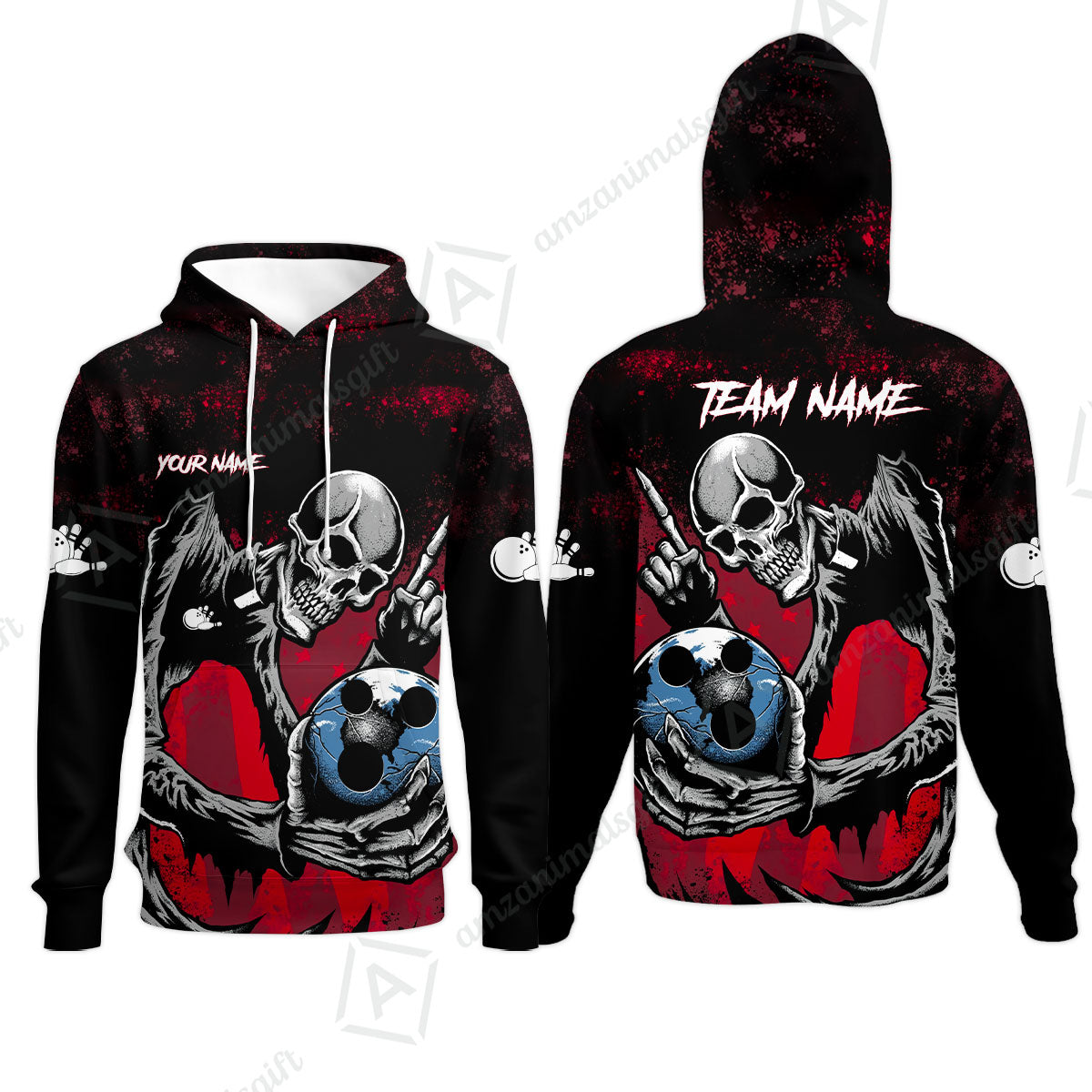 Customized Bowling Team Men Polo Shirt , Horrified Skull Bowling Ball Halloween Style Uniform Shirt, Jersey For Bowlers