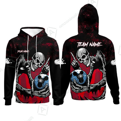 Customized Bowling Team Men Polo Shirt , Horrified Skull Bowling Ball Halloween Style Uniform Shirt, Jersey For Bowlers