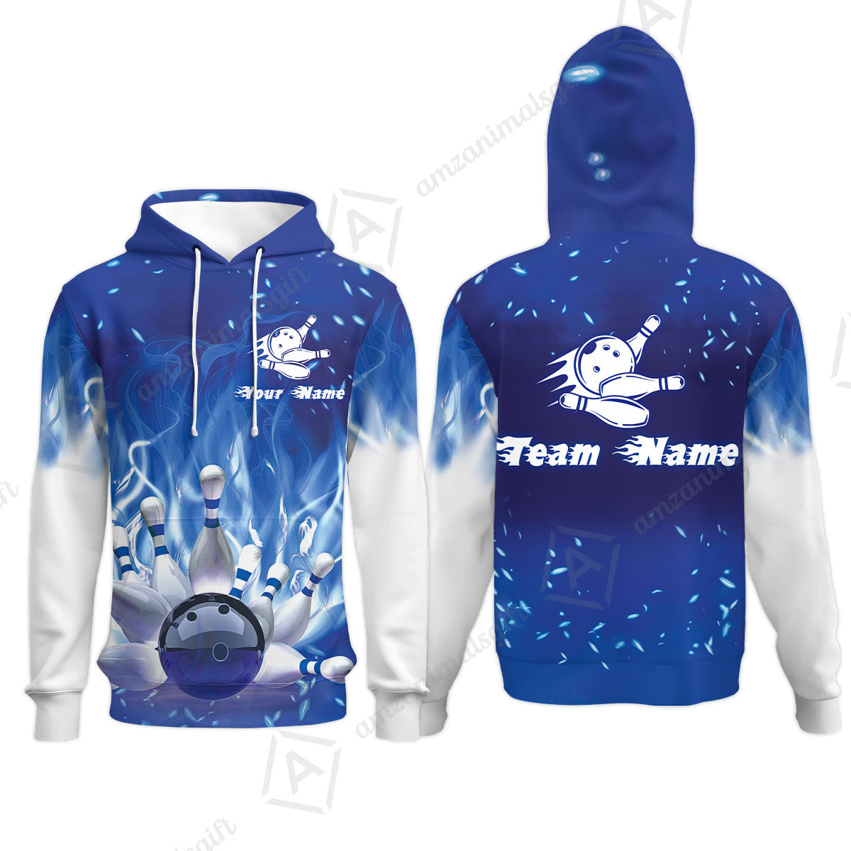 Bowling Men Polo Shirt Custom Name - Bowling On Blue Fire Personalized Bowling Polo Shirt