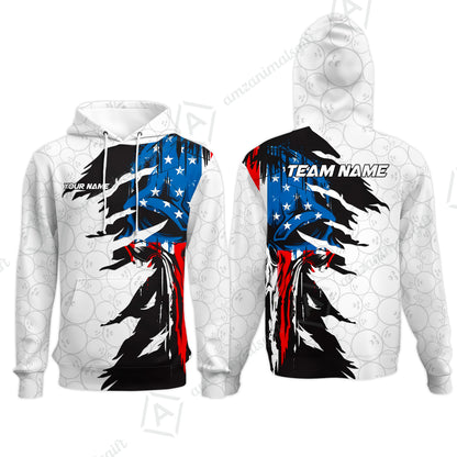 Custom Bowling Jersey Polo Shirt, Grunge USA Flag Bowling Custom Bowling Jersey Team Shirt For Players With Name & Team Name