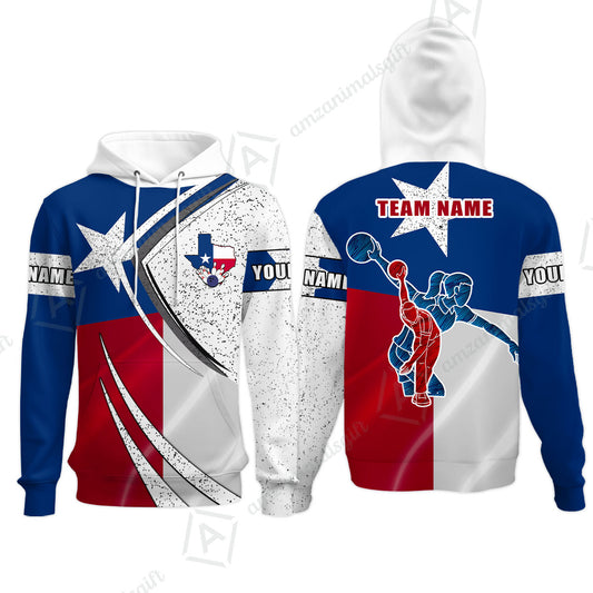 Customized Bowling Team Hoodie, Bowling And Pins Texas Style Customized Name And Team Name Uniform Polo Shirts