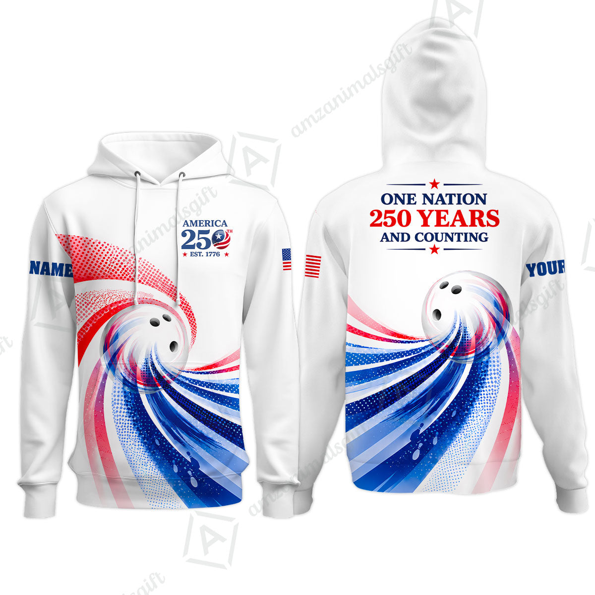 Custom Bowling Jersey Polo Shirt, One Nation 250 Years And Counting, Personalize Name and Team Name