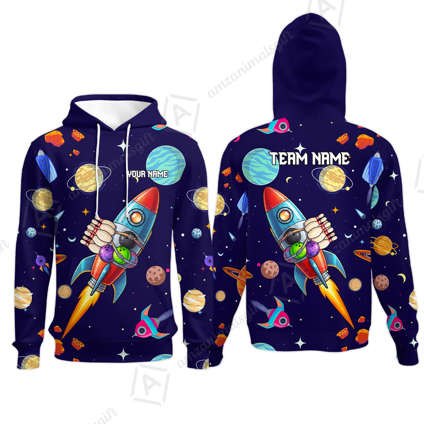 Custom Bowling Jersey Polo Shirt, Rockets Into Space, Custom Bowling Jersey Team Shirt For Players With Name and Team Name