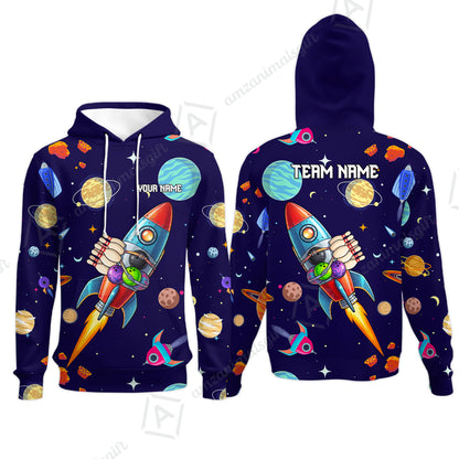 Custom Bowling Jersey Polo Shirt, Rockets Into Space, Custom Bowling Jersey Team Shirt For Players With Name and Team Name