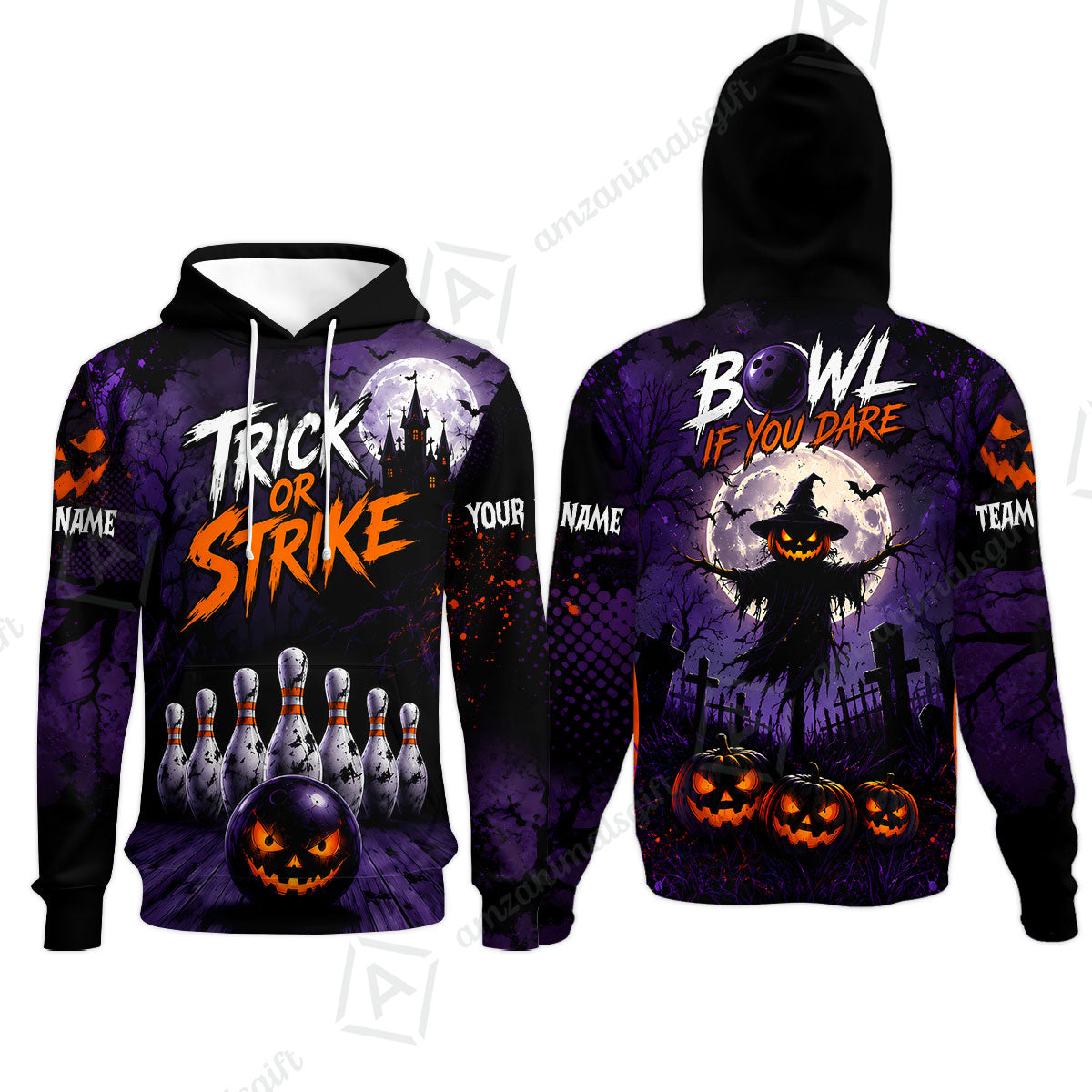 Customized Bowling Shirt, Bowl If You Dare Trick Or Strike, Personalized Polo Shirt For Players With Name & Team Name