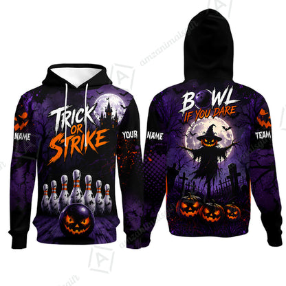 Customized Bowling Shirt, Bowl If You Dare Trick Or Strike, Personalized Polo Shirt For Players With Name & Team Name