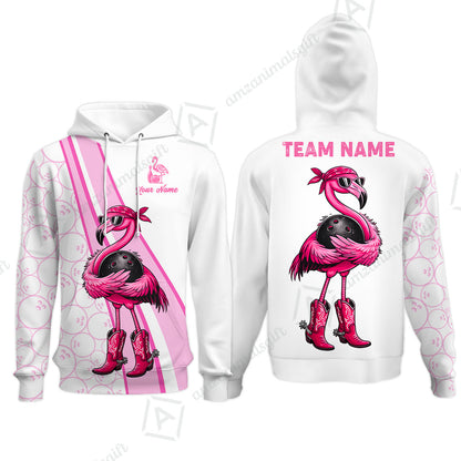 Custom Bowling Jersey Polo Shirt, Cowgirl Flamingo Bowling Custom Bowling Jersey Team Shirt For Players With Name & Team Name