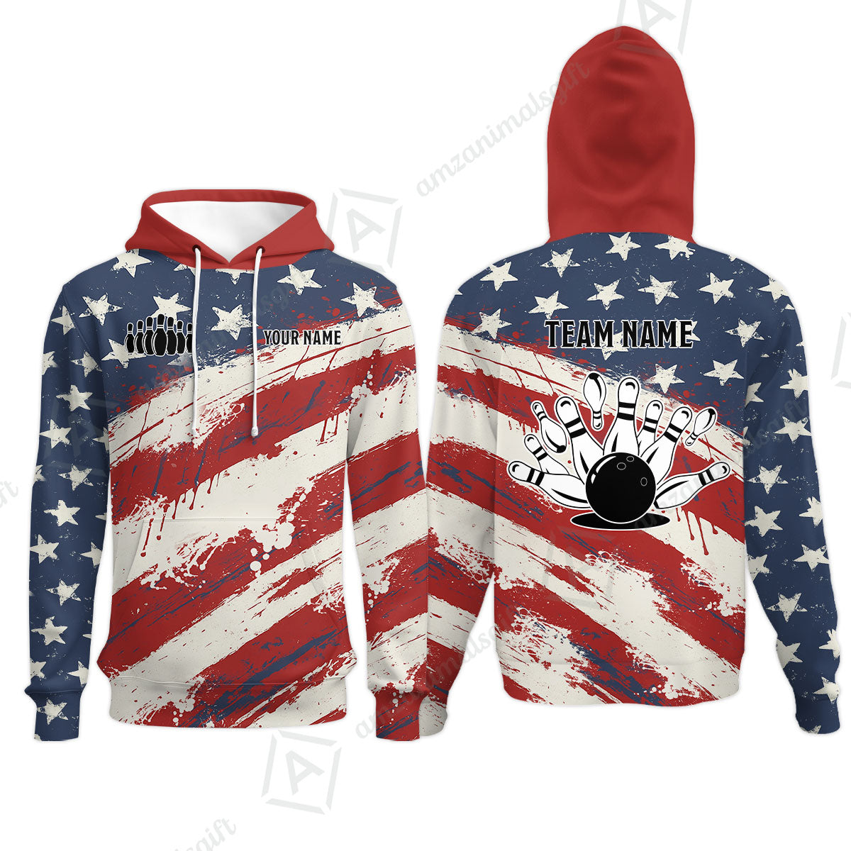Custom Bowling Team Jerseys Polo Shirts, Bowling Sports American Flag uniforms - Personalized Name And Team Name