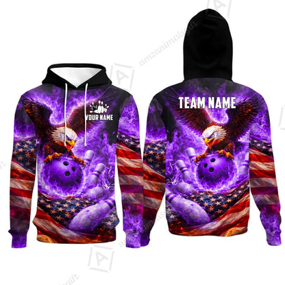 Custom Bowling Jersey Polo Shirt, Patriotic Blue Fire Eagle, Custom Bowling Jersey Team Shirt For Players With Name and Team Name