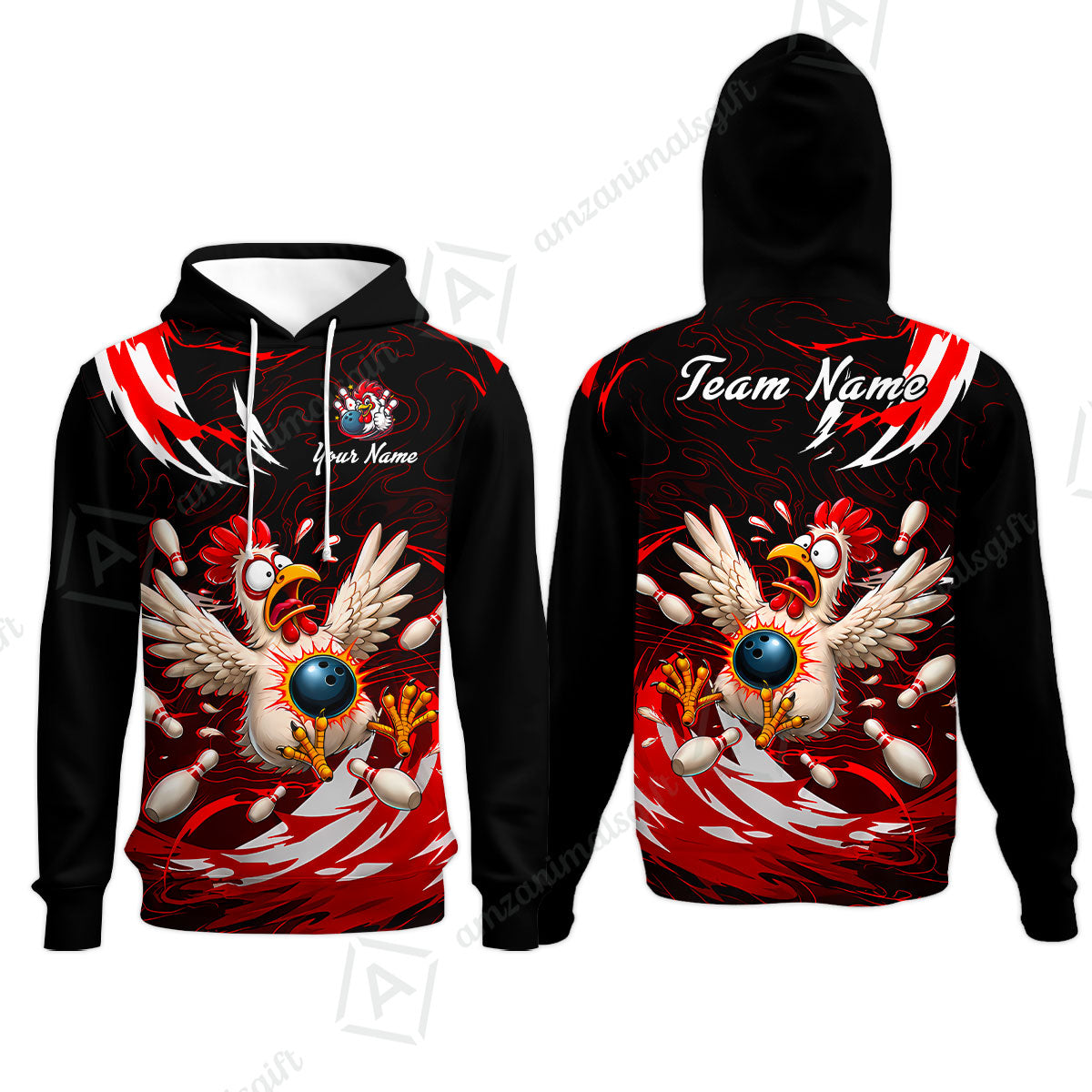 Customized Bowling Shirt, Crazy Chicken, Personalized Polo Shirt For Players With Name & Team Name