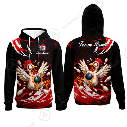 Customized Bowling Shirt, Crazy Chicken, Personalized Polo Shirt For Players With Name & Team Name