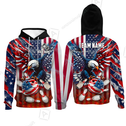 Customized Patriotic American Flag Eagle Bowling Jersey, Custom Name And Team Name For Bowlers