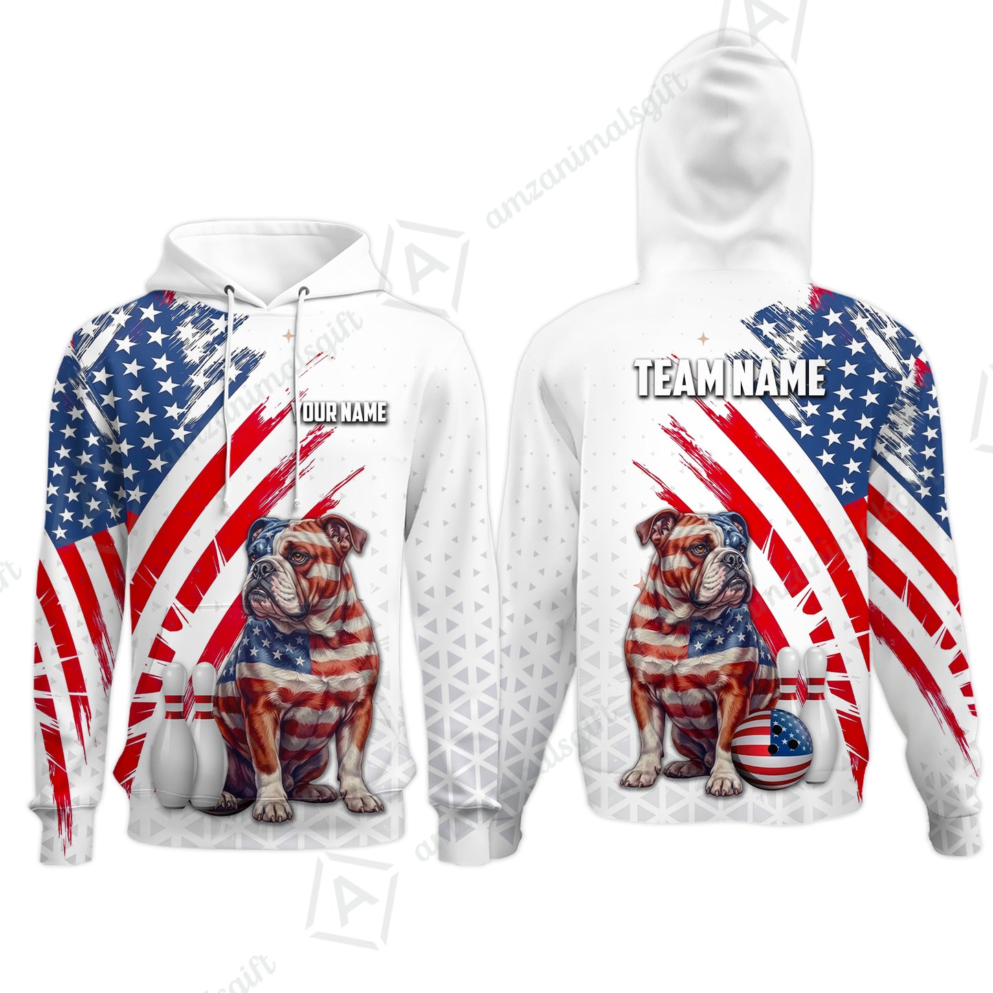 Custom Bowling Jersey Polo Shirt, Bowling US Flag Bulldog, Custom Bowling Jersey Team Shirt For Players With Name and Team Name