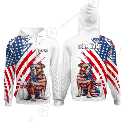Custom Bowling Jersey Polo Shirt, Bowling US Flag Bulldog, Custom Bowling Jersey Team Shirt For Players With Name and Team Name
