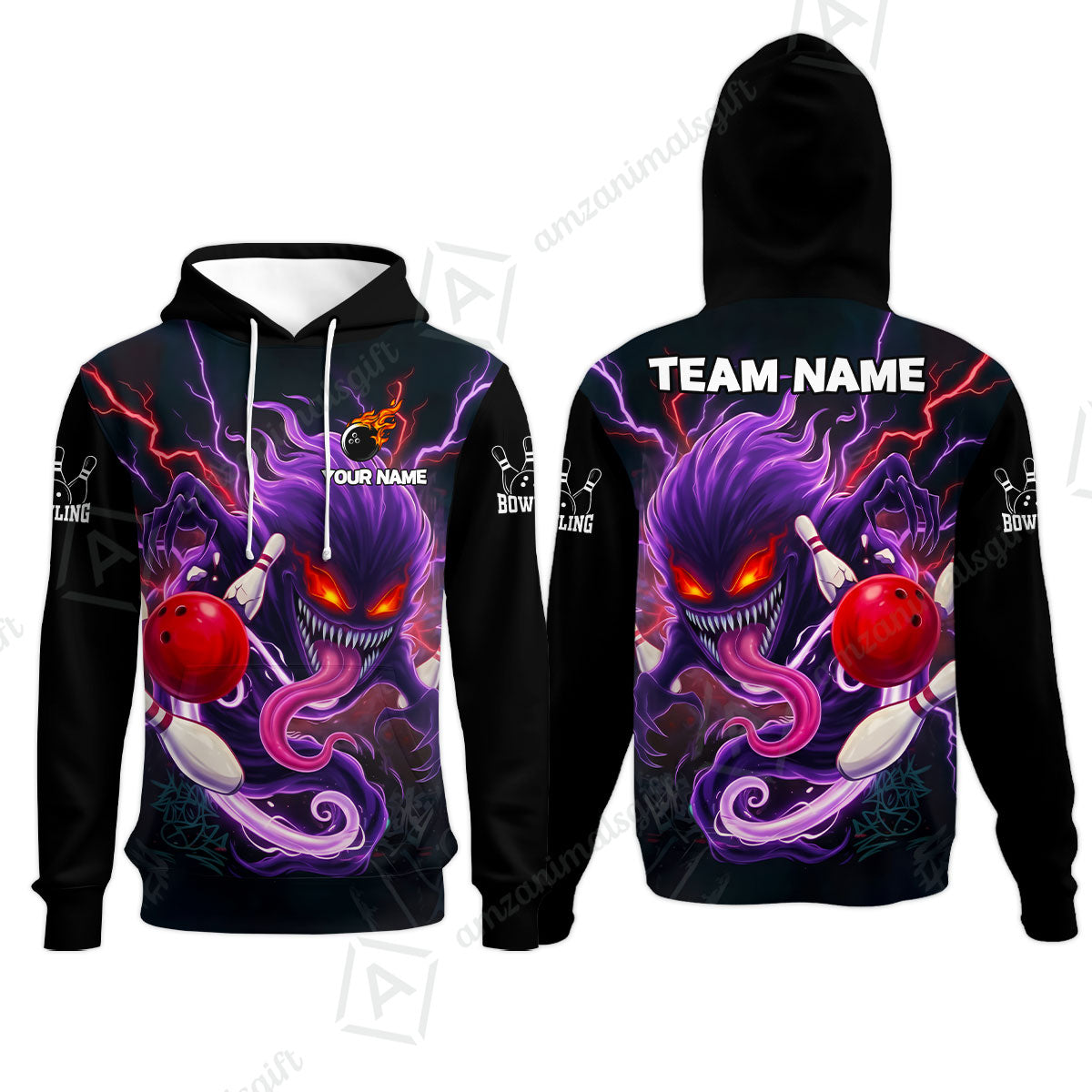 Customized Bowling Jerseys Polo Shirt, Evil Bowling Monster-Dark Bowling Spirit, Uniform Bowling - Personalized Name And Team Name