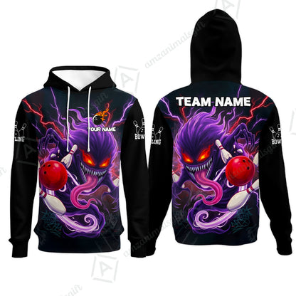 Customized Bowling Jerseys Polo Shirt, Evil Bowling Monster-Dark Bowling Spirit, Uniform Bowling - Personalized Name And Team Name