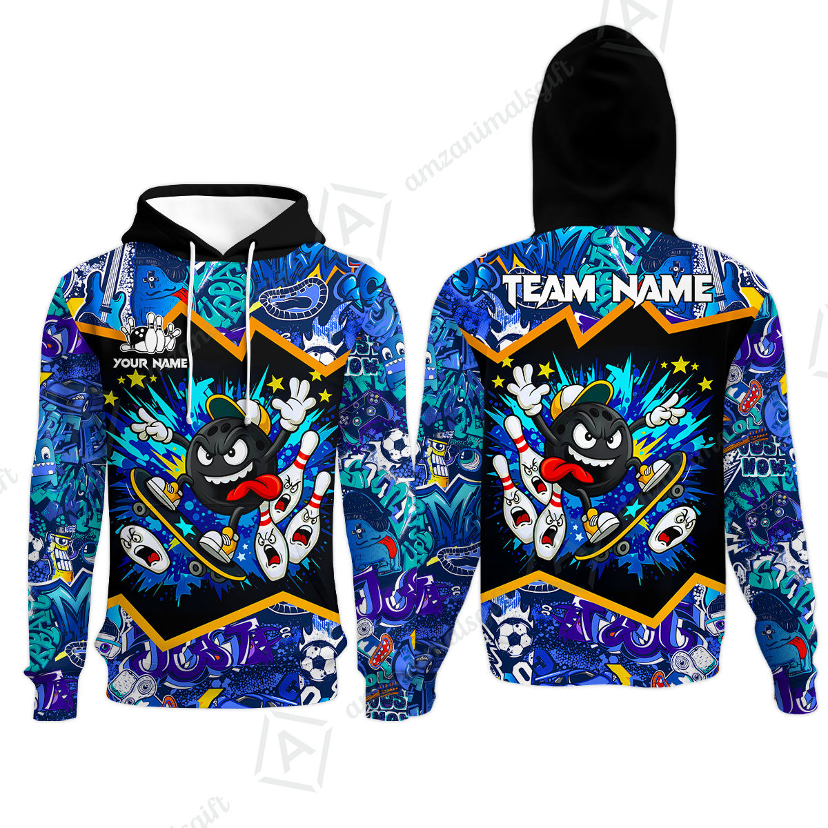 Customized Bowling Unisex Polo Shirt, Skater Bowling Ball Attack, Bowling Uniform, Personalized Name And Team Name