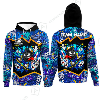 Customized Bowling Unisex Polo Shirt, Skater Bowling Ball Attack, Bowling Uniform, Personalized Name And Team Name