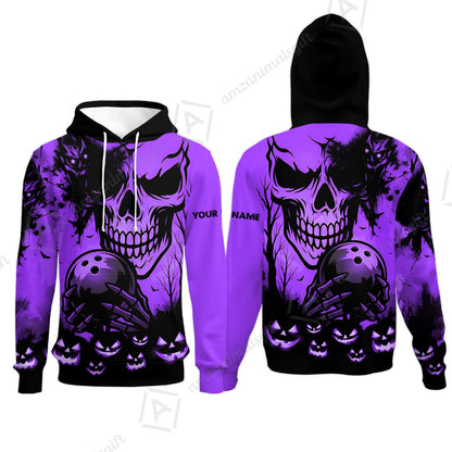 Custom Bowling Jersey Polo Shirt, Pumpkins Skull Halloween, Custom Bowling Jersey Team Shirt For Players With Name & Team Name