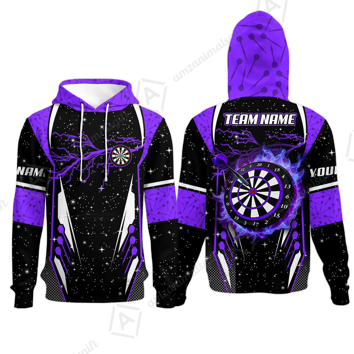 Custom Lightning Glitter Darts Team Unisex Polo Shirts, Customized Name Team Name Darts Team Jerseys Uniform