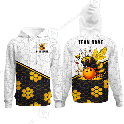 Custom Bowling Jersey Polo Shirt, Elite Golden Honeycomb Bee, Custom Bowling Jersey Team Shirt For Players With Name and Team Name