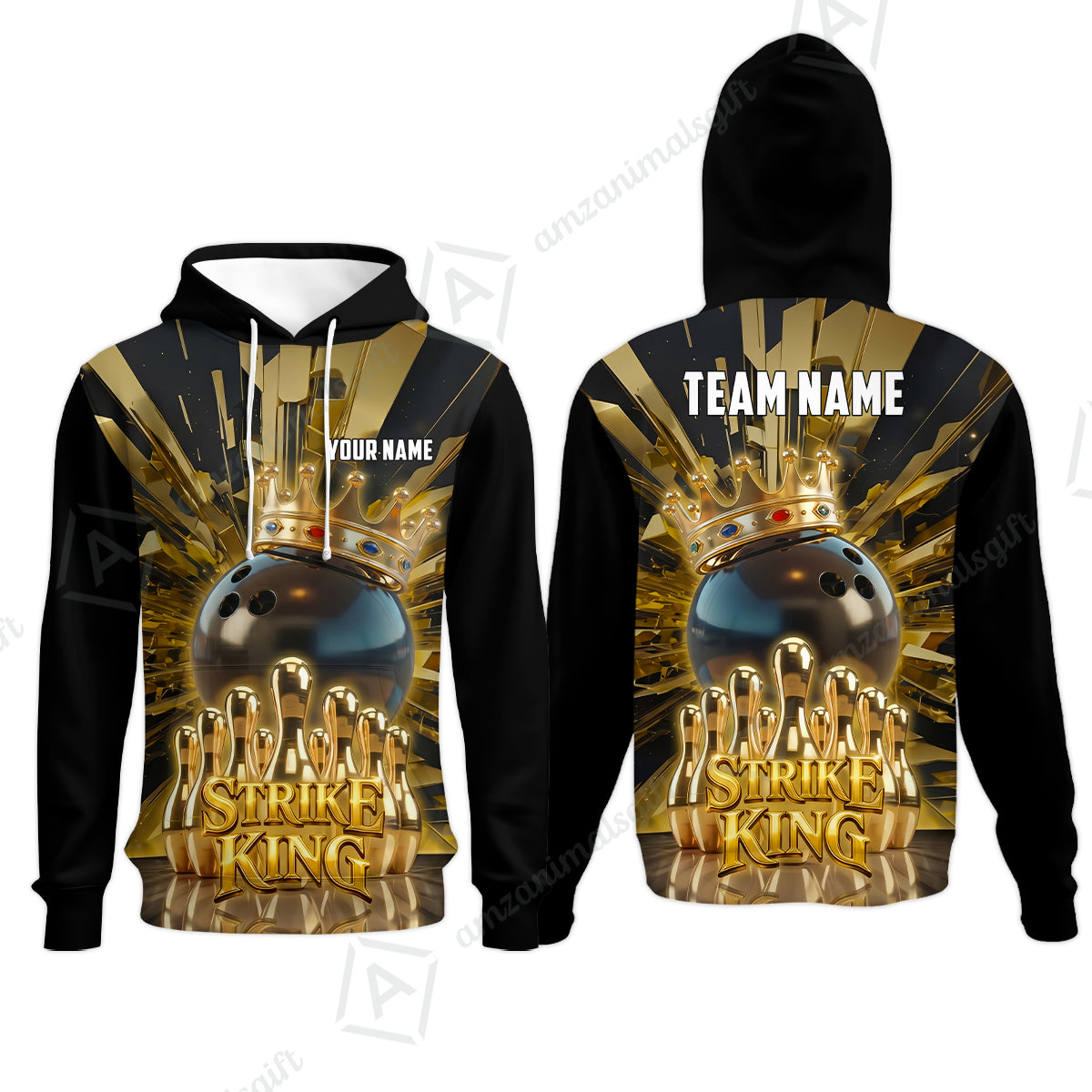 Custom Bowling Jersey Polo Shirt, Luxury Gold Strike King Crown, Custom Bowling Jersey Team Shirt For Players With Name and Team Name