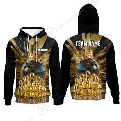 Custom Bowling Jersey Polo Shirt, Luxury Gold Strike King Crown, Custom Bowling Jersey Team Shirt For Players With Name and Team Name