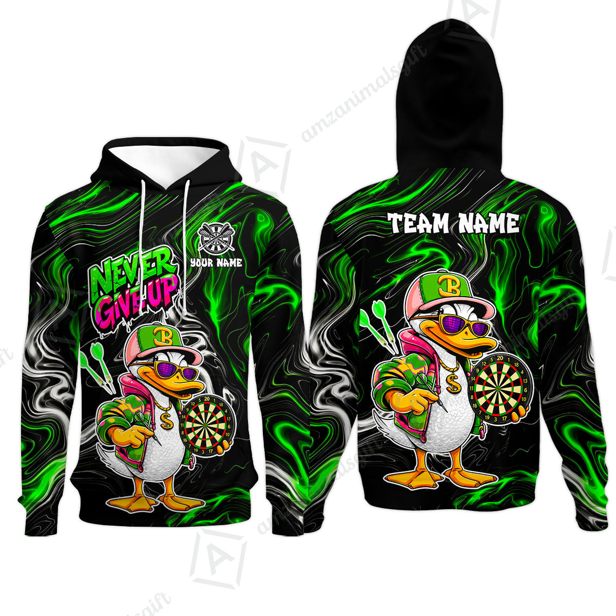 Customized Darts Team Jersey, Duck Never Give Up, Personalized Darts Name And Team Name