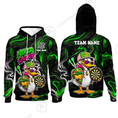 Customized Darts Team Jersey, Duck Never Give Up, Personalized Darts Name And Team Name