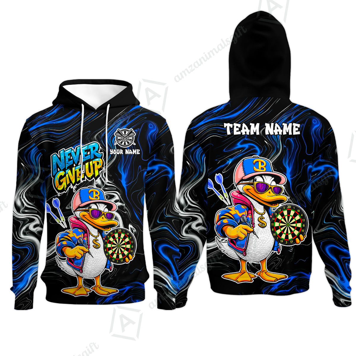 Customized Darts Team Jersey, Duck Never Give Up, Personalized Darts Name And Team Name