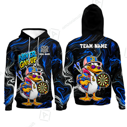 Customized Darts Team Jersey, Duck Never Give Up, Personalized Darts Name And Team Name