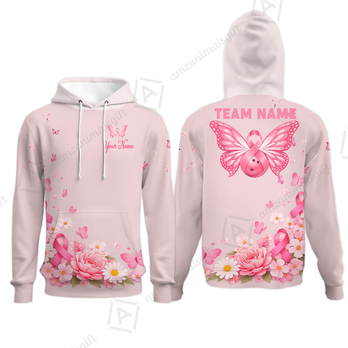 Custom Bowling Jersey Polo Shirt, Pink Butterfly Bowling, Custom Bowling Jersey Team Shirt For Players With Name & Team Name