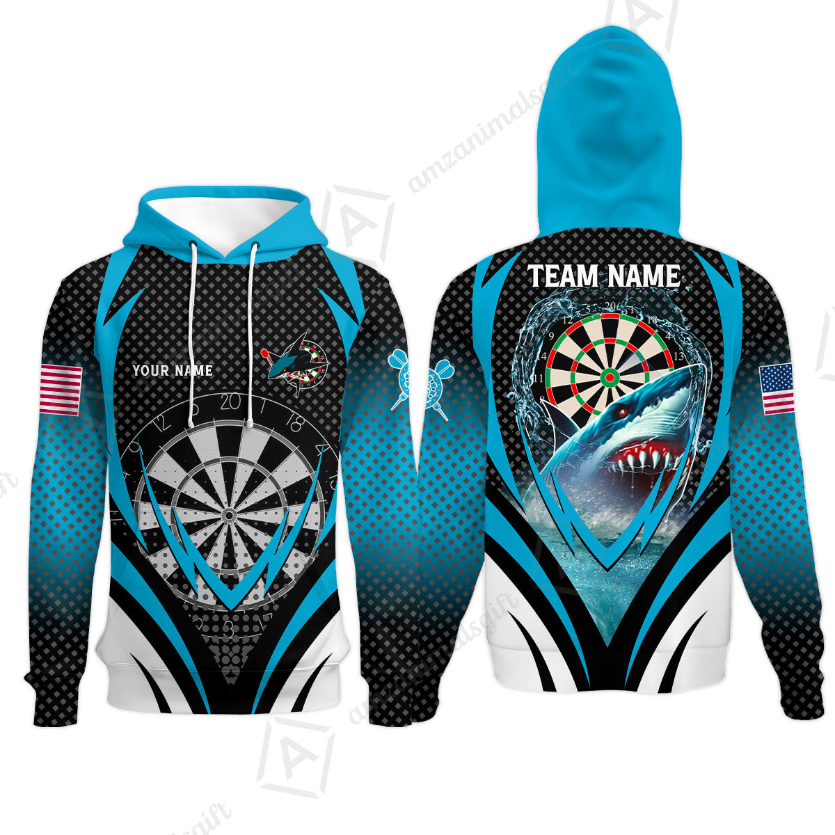 Custom Blue Dartboard Darts Team Jersey Polo Quarter-Zip Shirts, Customized Name Team Name Darts Team Jerseys Uniform